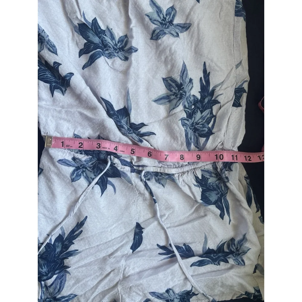 Honey Punch Blue Tropical Floral Jumpsuit Romper Tassel Tie Boho Festival Summer - Picture 3 of 5